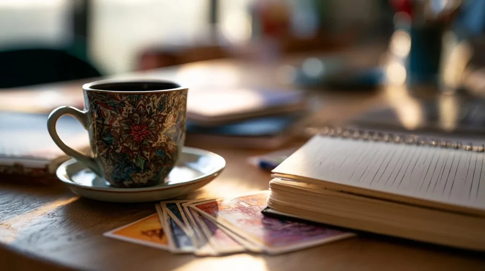 Burn-out ou simple fatigue : comment faire la différence ? — carnet de suivi fatigue et stress sur bureau, tasse, agenda, ambiance professionnelle rassurante sans texte lisible