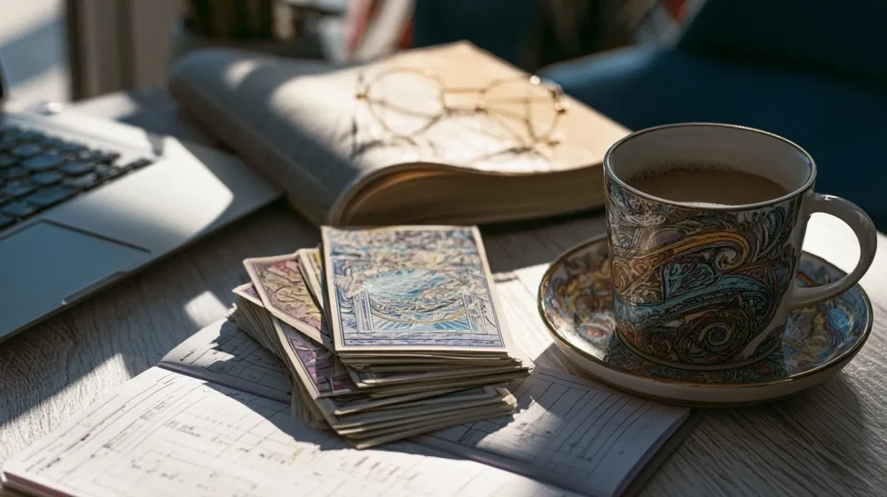 Scène 16:9 de tarot carrière et réflexion professionnelle pour Changer de métier à 50 ans : comment retrouver un cap professionnel
