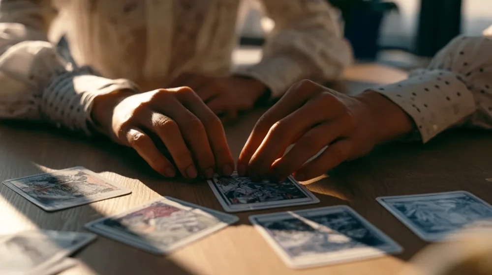 Collègue toxique : comment protéger votre énergie au travail — tirage tarot carrière discret pour clarifier une limite relationnelle au travail, mains et cartes sobres