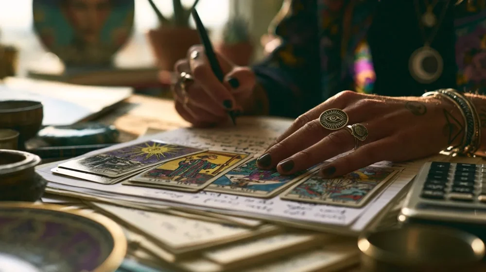 Créer son activité quand on doute : intuition ou peur ? — bureau avec notes de projet entrepreneurial et calculs flous, lumière naturelle, sans texte lisible