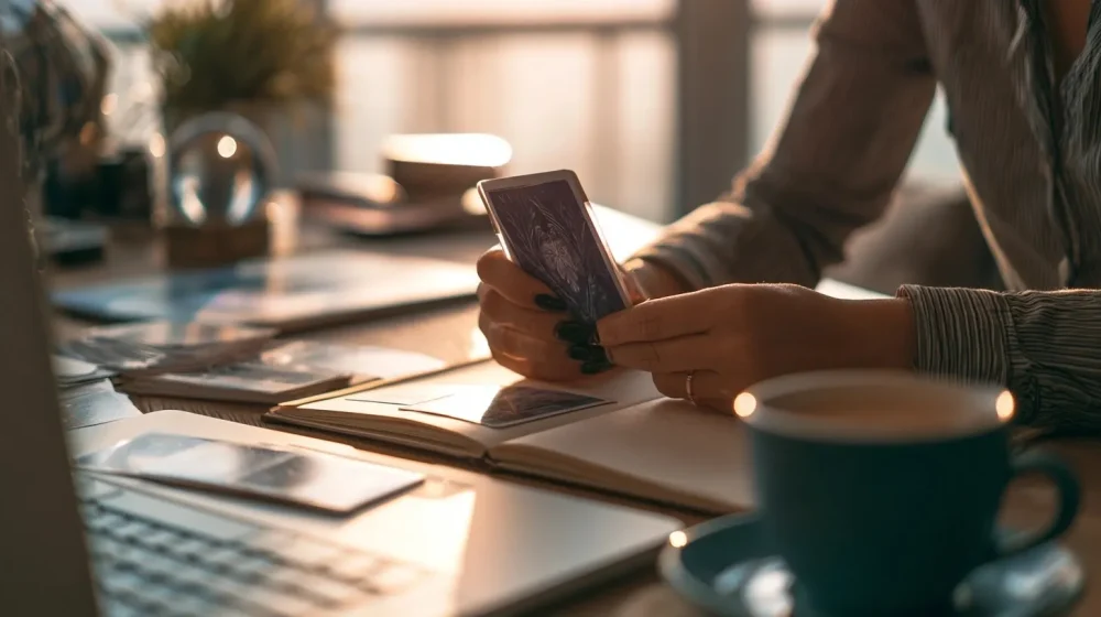 Faut-il s’associer ? Les signes à observer avant de dire oui — tirage tarot business sobre pour réfléchir à une association, cartes discrètes et carnet