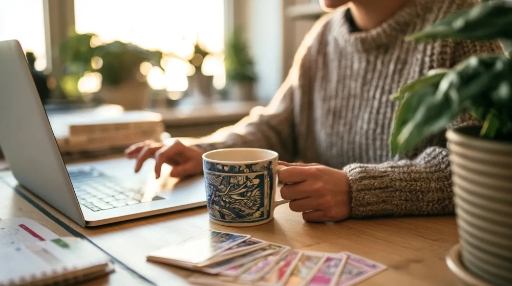Salariat ou entrepreneuriat : comment choisir sans se mentir — plan d’action hybride pour tester une activité en parallèle, laptop, calendrier, tasse, bureau lumineux