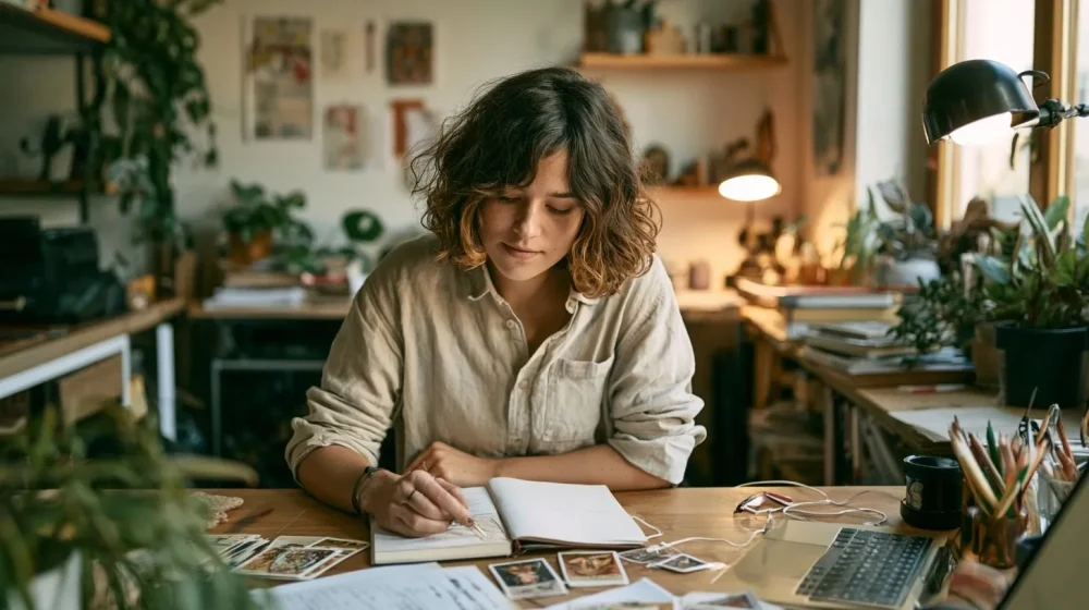 Comment poser ses limites au travail sans culpabiliser — personne relisant son agenda et une liste de priorités dans un home office chaleureux, sans texte lisible