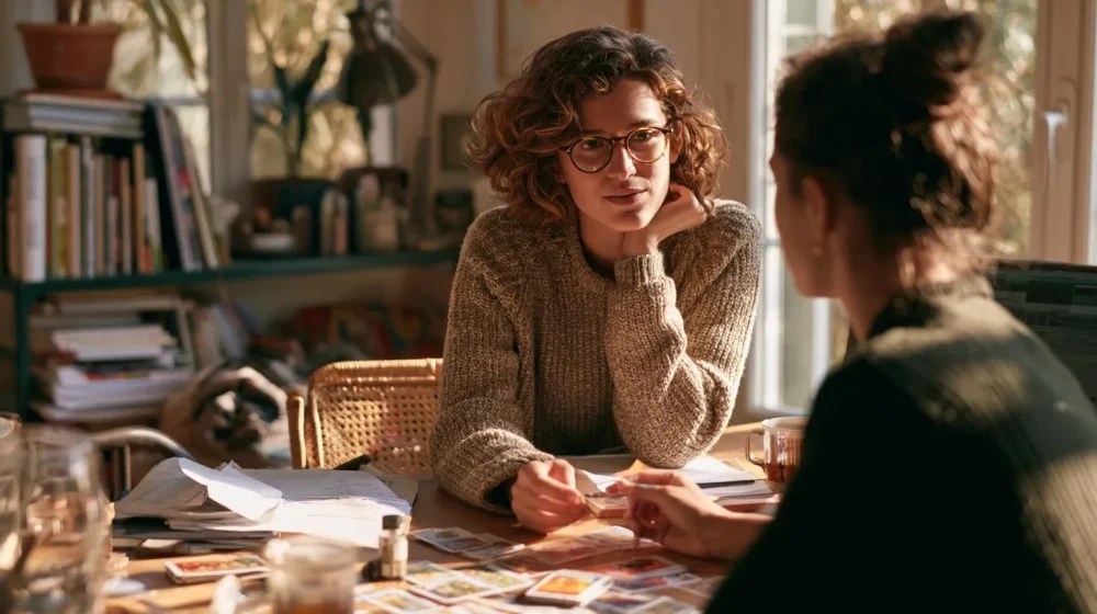 Comment poser ses limites au travail sans culpabiliser — échange professionnel respectueux entre deux collègues autour d un bureau, lumière naturelle chaude