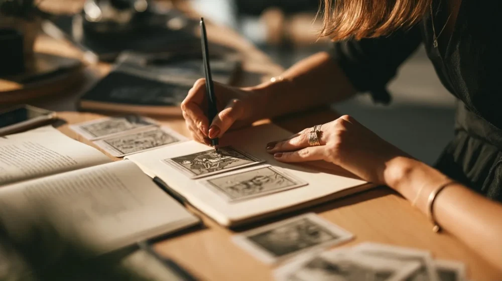 Manager toxique : reconnaître les signaux et agir sans se perdre — mains près de cartes de tarot discrètes et d un carnet de décision professionnelle, style magazine sérieux