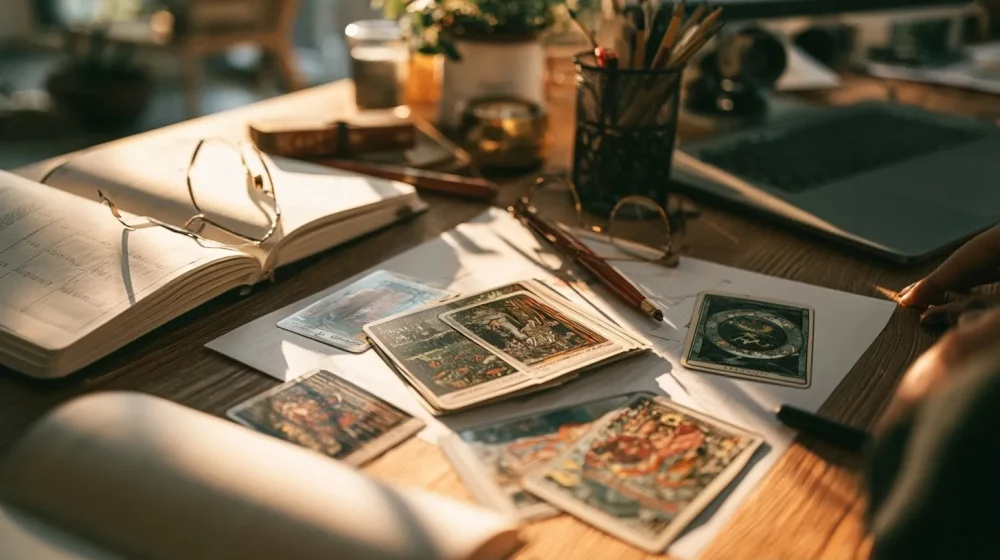 Tarot business : éclairer une décision stratégique sans déléguer son choix — plan d action et test de marché sur un bureau professionnel, agenda et ordinateur