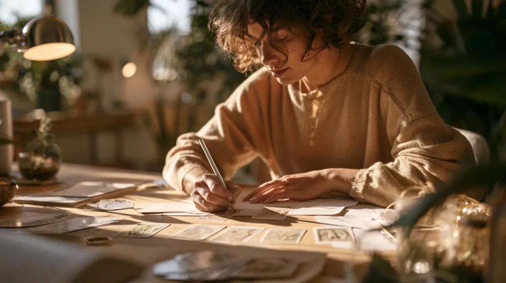 Tirage 5 cartes : éclairer une décision professionnelle précise — plan d action professionnel avec cartes discrètes et lumière naturelle