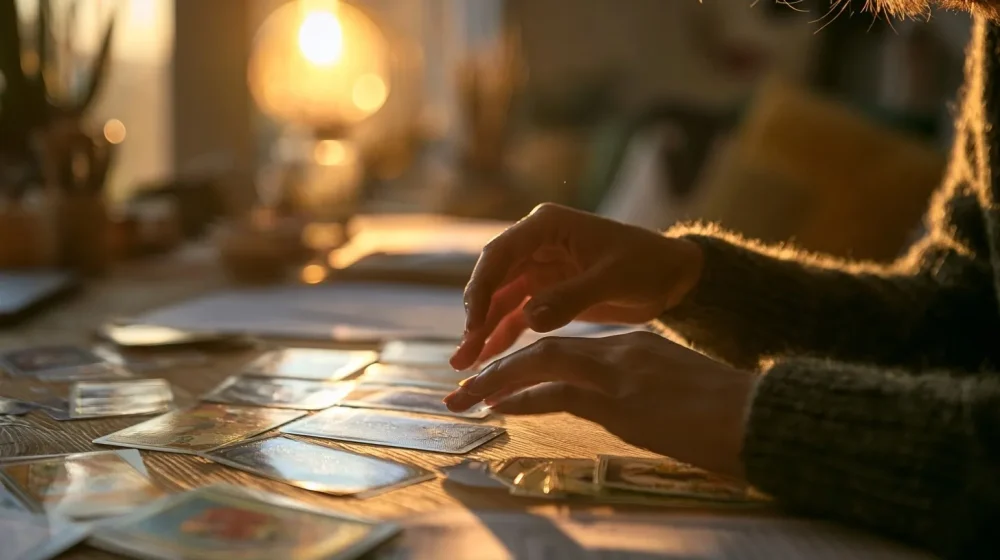 Voyance sérieuse : les critères pour éviter les mauvaises expériences — mains près de cartes de tarot sobres et d une liste de critères de décision, style magazine sérieux