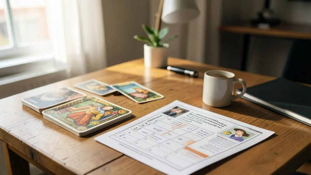 Intuition entrepreneuriale : comment l’utiliser sans perdre le concret — tarot business discret près d un budget et d un plan de test sur bureau
